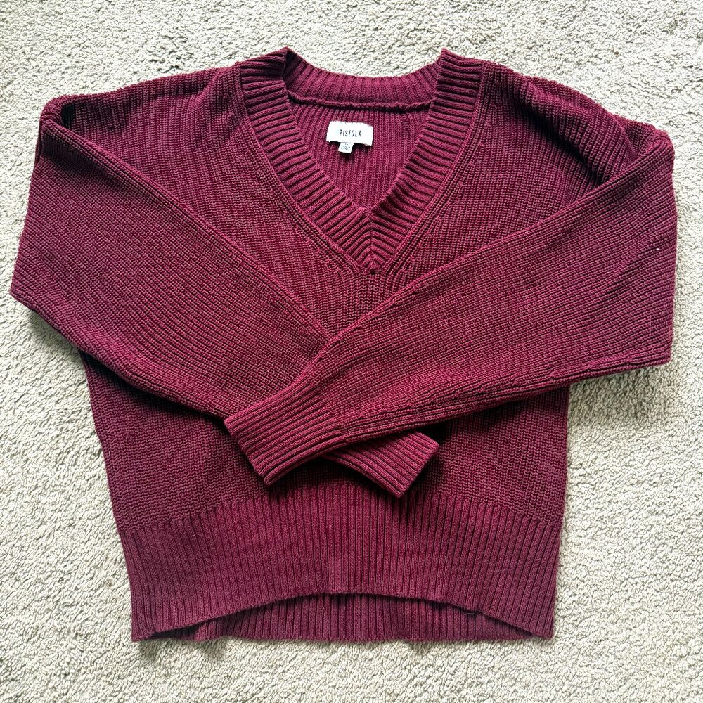 Pistola Ribbed Maroon V-Neck Sweater